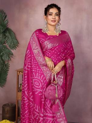 MORPANKH New Premium And High Quality,Comfortable Handmade Bandhej Silk Drapes That Is Super Stylish And Pretty In Pink