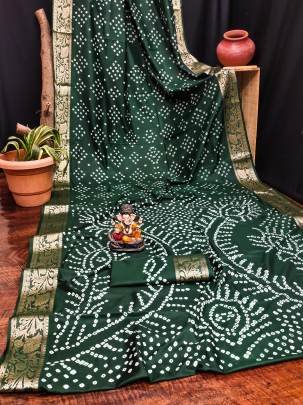 MORPANKH New Premium And High Quality,Comfortable Handmade Bandhej Silk Drapes That Is Super Stylish And Pretty In Green