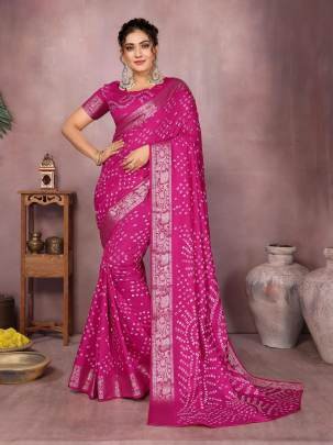 MORPANKH New Premium And High Quality,Comfortable Handmade Bandhej Silk Drapes That Is Super Stylish And Pretty In Pink