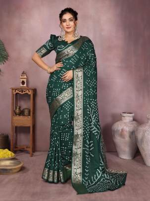 MORPANKH New Premium And High Quality,Comfortable Handmade Bandhej Silk Drapes That Is Super Stylish And Pretty In Green