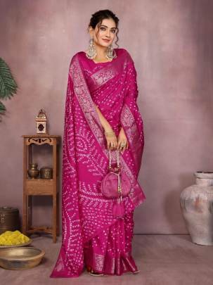 MORPANKH New Premium And High Quality,Comfortable Handmade Bandhej Silk Drapes That Is Super Stylish And Pretty In Pink