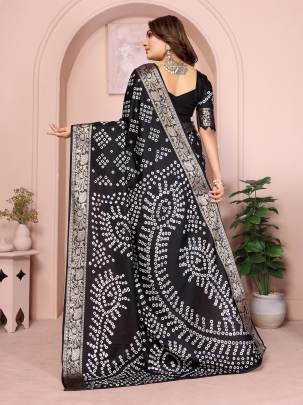 MORPANKH New Premium And High Quality,Comfortable Handmade Bandhej Silk Drapes That Is Super Stylish And Pretty In Black