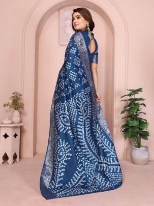 MORPANKH New Premium And High Quality,Comfortable Handmade Bandhej Silk Drapes That Is Super Stylish And Pretty In Navy Blue