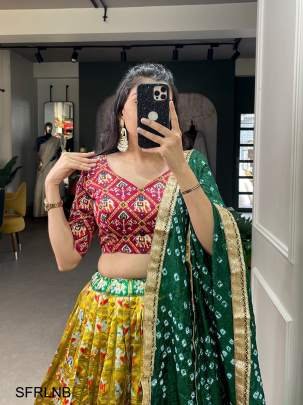 Mustard Refresh Your Look Wearing This Exclusive Colored Wedding Wear Patola Lehenga Choli