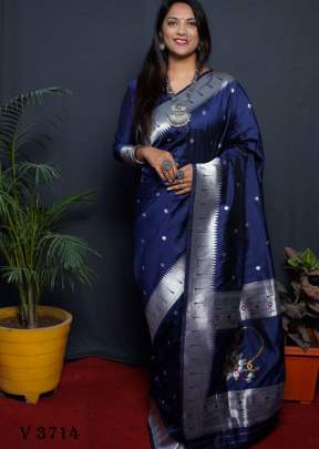 nath paithani Pure Silk Paithani Saree In Navy Blue Color By Surati Fabric