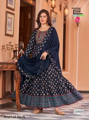  Navy Anarkali Stitched with Matching Dupatta Anarkali Nx