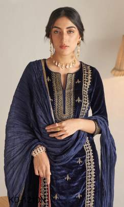  Navy Blue Beautiful Designer Suit On havy Velvet Febric KD 1210