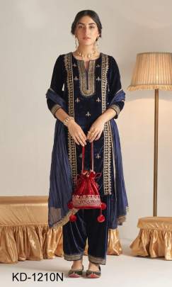  Navy Blue Beautiful Designer Suit On havy Velvet Febric KD 1210