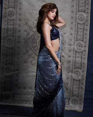 Navy Blue Beautiful Dual color 5 MM sequins embroidery work Saree NC-5204