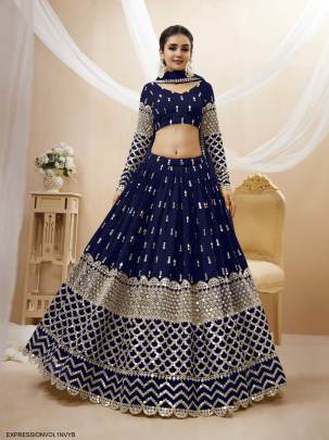 Navy Blue Georgette Sequence Zari Embroidered Work Lehenga Expression Vol 1 by Zeel Clothing 