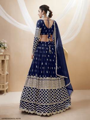 Navy Blue Georgette Sequence Zari Embroidered Work Lehenga Expression Vol 1 by Zeel Clothing