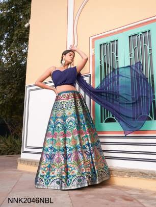 NAVY BLUE In the ethereal folds of the Banarasi lehenga, traditional weaves its magic, casting a spell that transcends eras????.NNK2046NBL