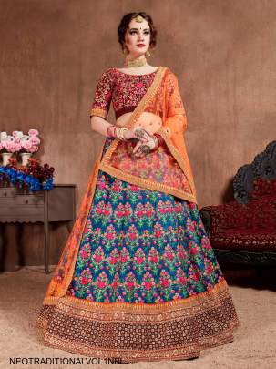 Navy Blue Mulberry Silk Lehenga Choli Neo Traditional Vol 1 by Zeel Clothing
