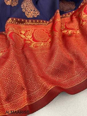 Navy Blue Pure Banarasi Silk Traditional Designer Saree