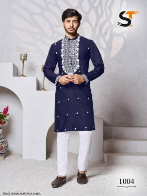 Navy Blue Traditional Work Kurta For Men 