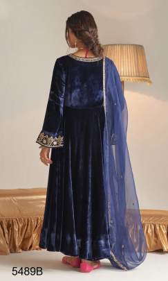 Navy Blue Velvet Designer Suit RTC 5489