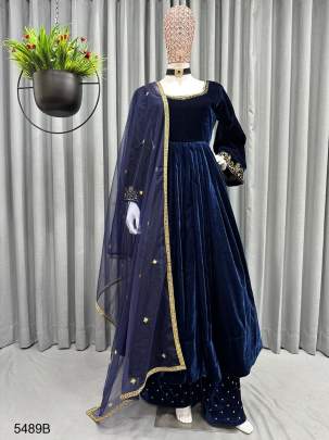 Navy Blue Velvet Designer Suit RTC 5489