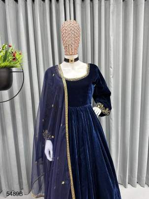 Navy Blue Velvet Designer Suit RTC 5489