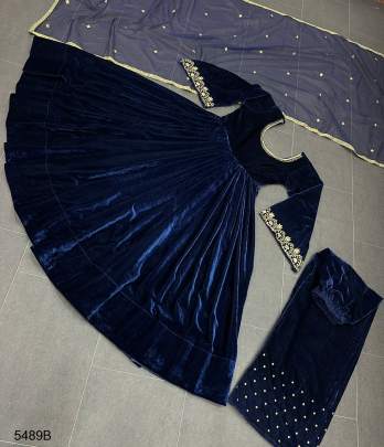 Navy Blue Velvet Designer Suit RTC 5489