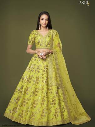 Neon Slub Silk Lehenga Choli From The Modern Vibes Vol 2 by Zeel Clothing