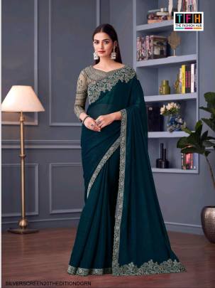 Nightingale Shimmer Designer Saree in Dark Green 