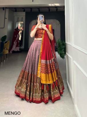 Onion Pink Elevate your ethnic game with this breathtaking tussar silk lehenga choli featuring stunning Kashmiri print. Perfect for any special occasi