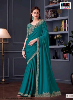 Opium Silk Shiffon Designer Saree in Rama 
