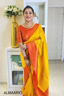 Orange banarasi Super Rich silk Jacquard Saree