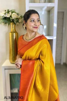 Orange banarasi Super Rich silk Jacquard Saree