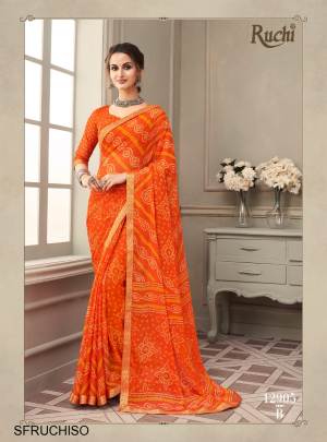 Orange  Bandhani Chiffon Saree Catalog By Ruchi