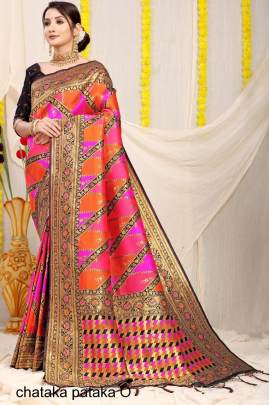 Orange Color Shade Soft Silk Based In Gold Jari Work Chataka Pataka