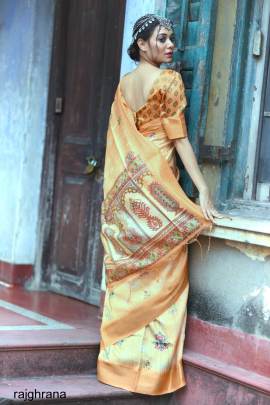 orange Color Tussar Silk Saree With Uunique Slub Weaving Pattern Catalog