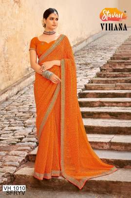 Orange Embroidery Border Saree Catalogue Vihana Of Brand STAVAN