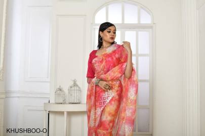 Orange Lehriya Printed Organja Khushboo Saree Catalog