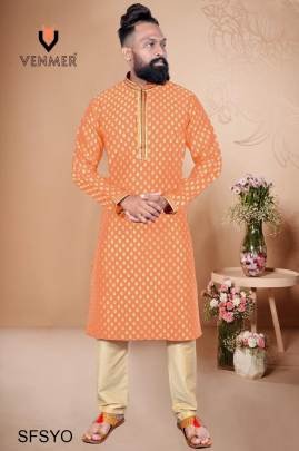 Orange Pinterest Kurta Pajama Heavy Jacquard Butti Silk