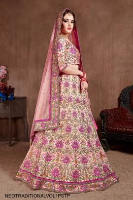 Pastel Pink Mulberry Silk Lehenga Choli Neo Traditional Vol 1 by Zeel Clothing