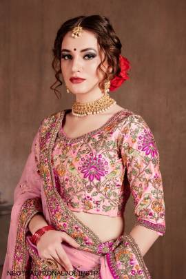 Pastel Pink Mulberry Silk Lehenga Choli Neo Traditional Vol 1 by Zeel Clothing