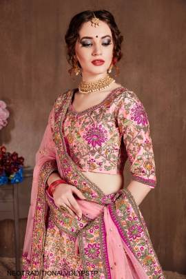 Pastel Pink Mulberry Silk Lehenga Choli Neo Traditional Vol 1 by Zeel Clothing
