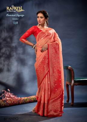  Peach Banarasi Organza Silk With Contrast Blouse and Pallu