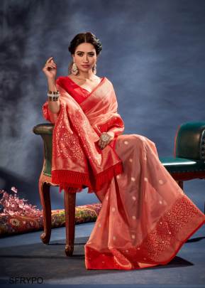  Peach Banarasi Organza Silk With Contrast Blouse and Pallu