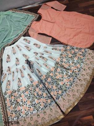 Peach Chanderi Silk With Fency Less And Rivet Moti Full Sleeves