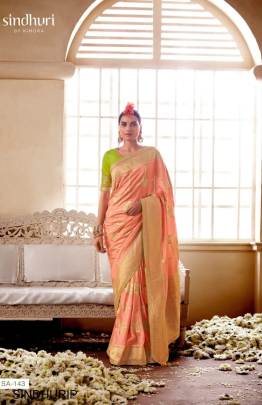 Peach Color Kimora Sindhuri Meenakari Saree Catalog In Pure Dola Silk