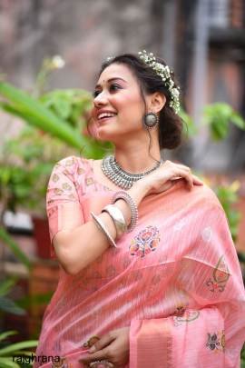 Peach Color Tussar Silk Saree With Uunique Slub Weaving Pattern Catalog