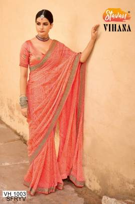 peach Embroidery Border Saree Catalogue Vihana Of Brand STAVAN