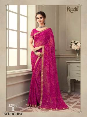 Pink Bandhani Chiffon Saree Catalog By Ruchi