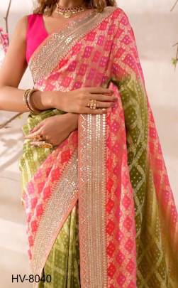 Pink Bandhni  Soft Vichitra Silk  With Kalamkari Digital Print Saree HV-8040