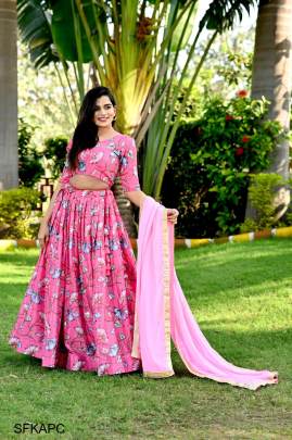 Pink Center Of Attractions With This Chinnon With Position Print Designer Lehenga Choli 