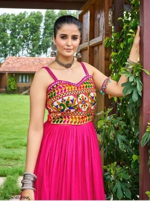 PINK Dazzle in our stunning Gaamathi & Original Mirror work Navratri gown! 5-6 meters of flair creates a dramatic effect, perfect for Garba nights  NG
