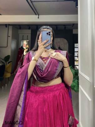 Pink Elevate your ethnic game with this breathtaking tussar silk lehenga choli featuring stunning Kashmiri print. Perfect for any special occasion MEN