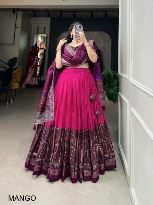 Pink Elevate your ethnic game with this breathtaking tussar silk lehenga choli featuring stunning Kashmiri print. Perfect for any special occasion MEN